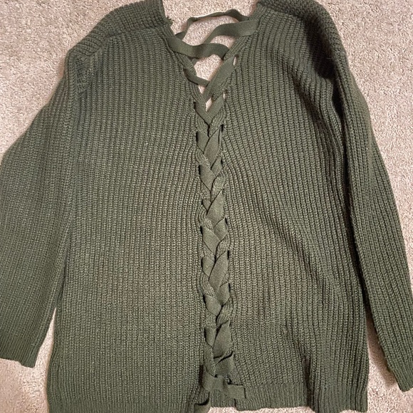 Olive Braided Back Sweater - Picture 2 of 3